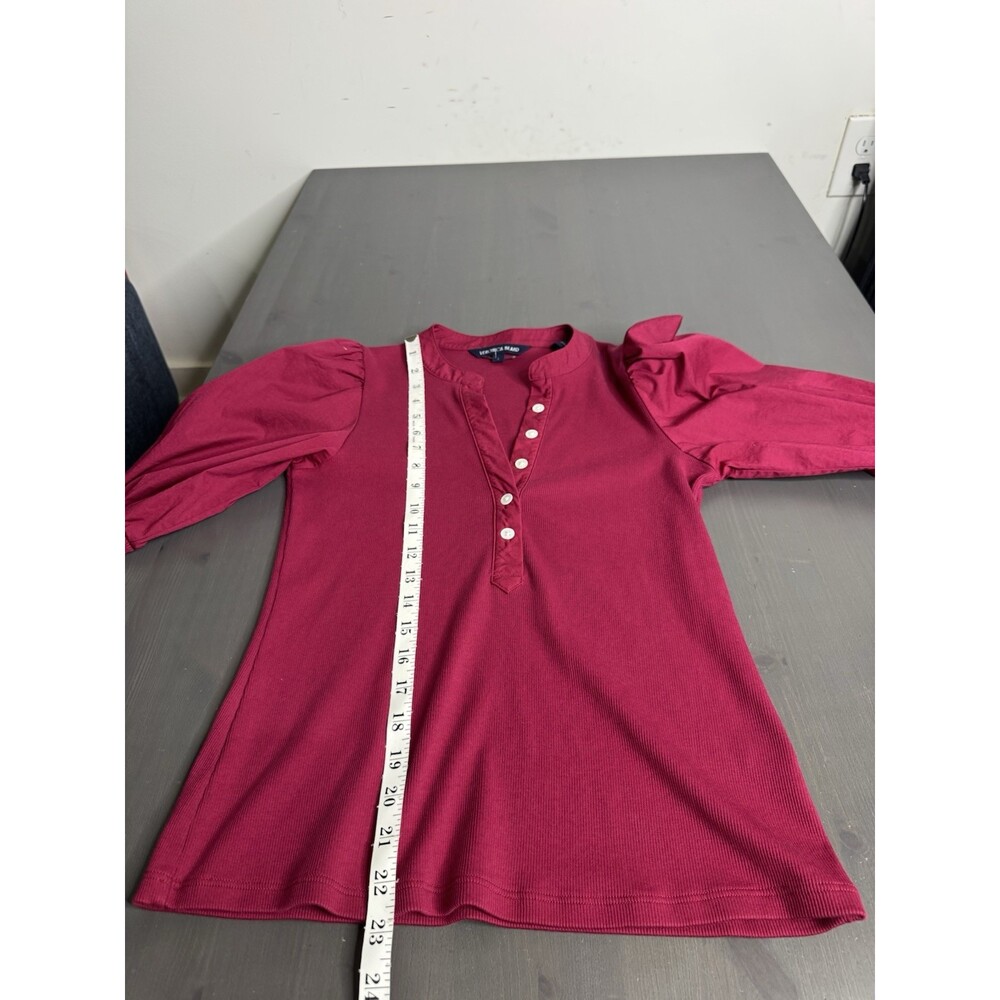 Veronica Beard Coralee Puff Sleeve Top In Raspberry - Picture 9 of 9